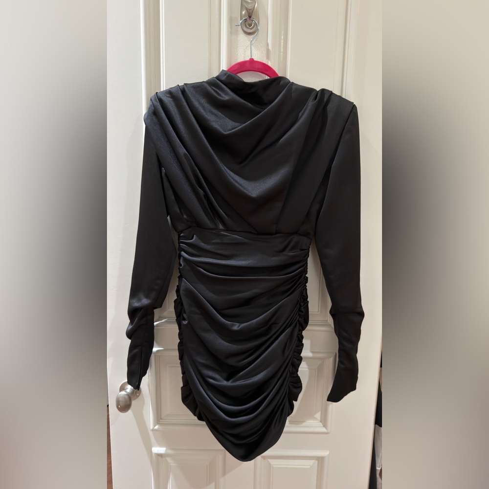 House of CB Black Draped Ruched Long-Sleeve Dress